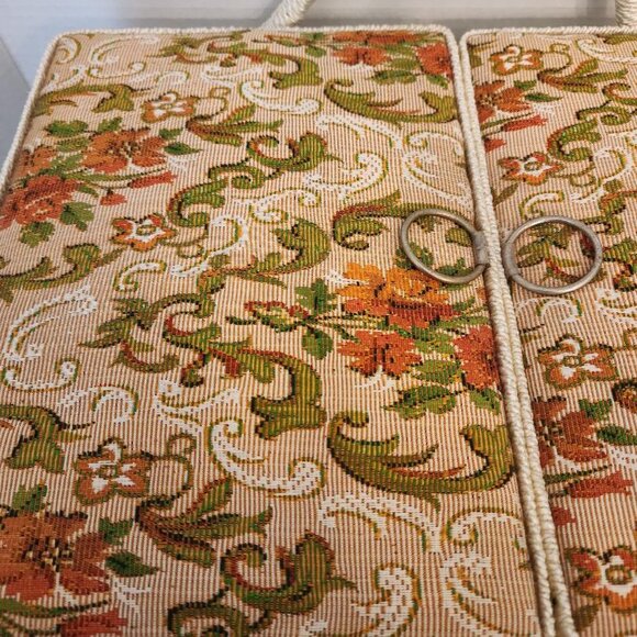 VTG LARGE WICKER/WOOD SEWING BOX W/ HANDLES! FLORAL FABRIC 16” X 11” X 8” - Picture 2 of 9